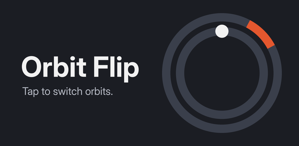 Orbit Flip: a dot on the inner of two rings, with an orange gate blocking the outer ring.